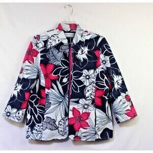Alfred Dunner Women's Jacket/Blazer Floral Size 12P Button Up Textured Mao Neck